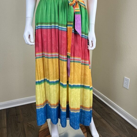 Current Air Women's Size XS Rainbow Pleated Cami Slip Maxi Dress Resort Coastal - Picture 7 of 14